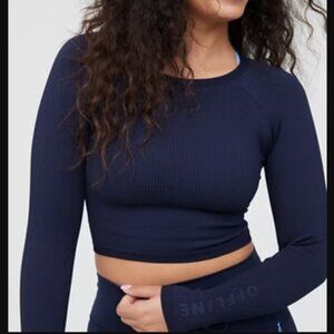 New Aerie Offline Navy Seamless Waffle Knit Cropped Top
